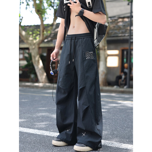 NEW OR MODE American letter embroidered paratrooper overalls men's thin breathable loose outdoor sports pants wide-leg casual trousers apricot 2XL recommended 140-160Jin Jin equals 0.5 kg