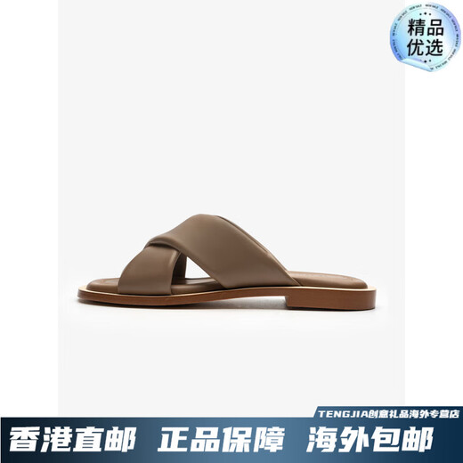 莱尔斯丹（le saunda）[软面包]夏新款真皮平底纯色羊皮外穿一字凉拖女鞋12801 3M黑色 BKK 34