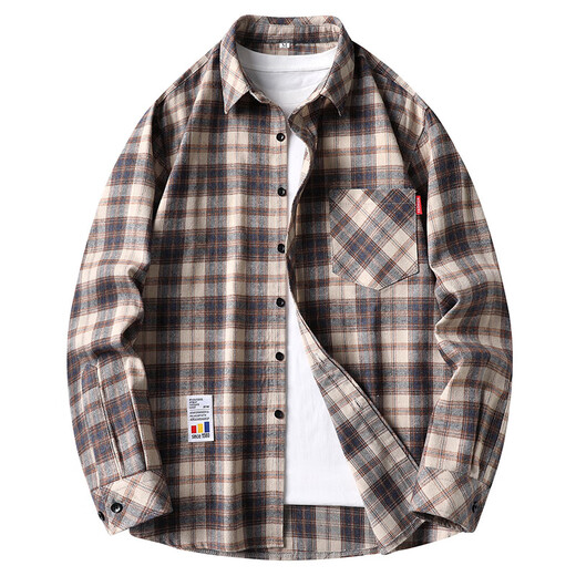 
Plaid casual shirt men's spring and autumn long-sleeved shirt Korean top retro loose summer thin coat 9903 meters blue XL
