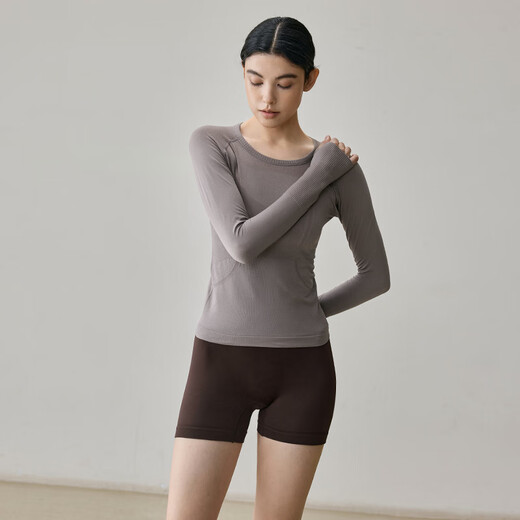 Gigt Jiji yoga wear women's long-sleeved one-piece woven waist slimming outdoor sports T-shirt Pilates training wear fitness wear Haiyueyan M