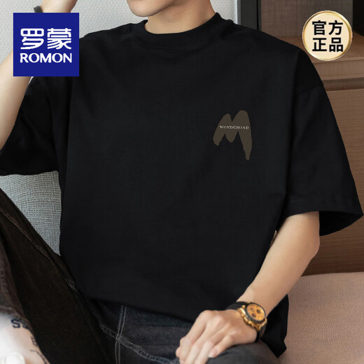 ROMON (ROMON) 260G Camiseta americana de peso pesado Camiseta de algodón de manga corta de algodón de manga corta Top de verano tierno de verano Medina suelta M09-694 beige amarillo L [120-140Jin [Jin equivale a 0.5 kg]]