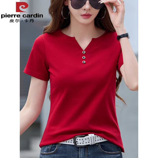 Pier Cardin 2025 Summer Nuevo diseño de hombro suelto con cuello en V suelto de algodón puro camiseta de algodón corto de manga corta Temperamento de alta gama camiseta versátil 6623 Linglong Purple (estilo de botón) S sugerido 80-95 Jin [Jin iguala 0.5 kg]