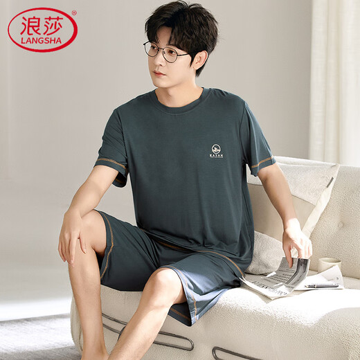 浪莎（LangSha）莫代尔男士睡衣薄款短袖大码宽松家居服套装2025新款 6623 L