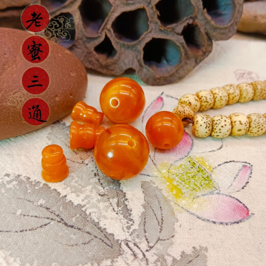 Yumeihe Natural Raw Mineral Beeswax Round Beads Buddha Head Three-way Diamond Star and Moon Bodhi 108 Bracelet Accessories Old Beeswax Paired Hole Diameter 26mm Single Bead