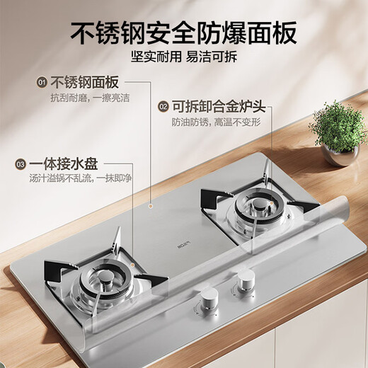 
Famous (MQ) Liquefied Gas Gas Stove 5.0kW Large Firepower Stainless Steel Panel Fire Stove Household Table-Inlaid Dual-Use Gas Stove Double Stove First-Level Energy Efficiency JZY-A6210G