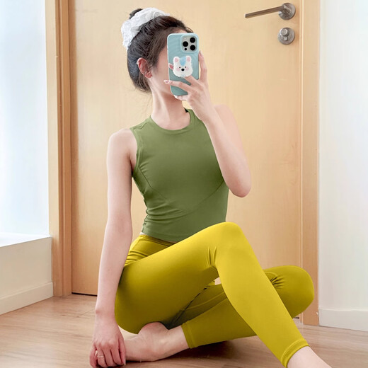 Double Show 2025 Super Hot Yoga Wear Women's Dopamine Pilates Set Beautiful Sports Vest Summer Training Fitness Top Light Pink Top + Dove Gray Pants Set M 100-115