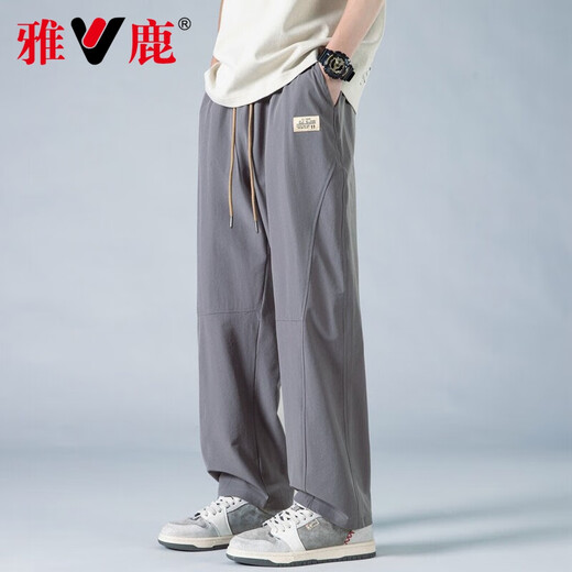 Yalu Bingsi Pants Men's Summer Quick-Drying Thin Loose Straight-Line Casual Pants for Boys New Cool Sport Wide-Level Trousers 6636 Military Green 2XL About 140-160Jin [Jin equals 0.5 kg]