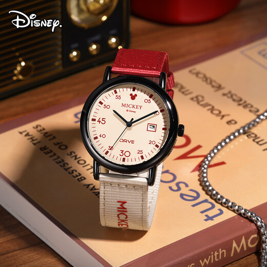 Disney Watch Male Junior et Senior High School Student Sompterding Retro Canvas avec Quartz Watch Teenager imperméable Watch MK-12149R