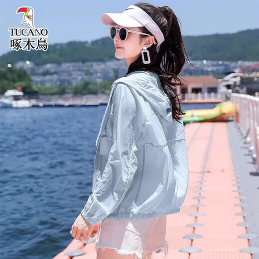 Holzspecker Frauen Sonnenschutzkleidung UV Leichte und helle atmungsaktive Fahrradjacke 2025 Sommer neu 3325 Weiß All Size