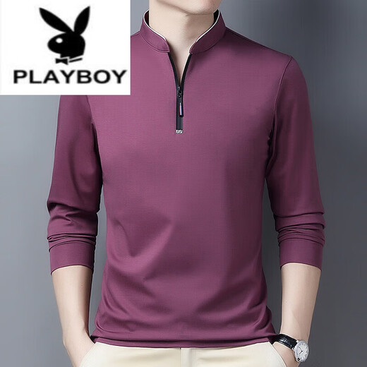 Playboy (Playboy) Pure Cotton Long-Ärmeln T-Shirt Herren lässiger dünner T-Shirt Top Sommer Frühling Herbst Winter im mittleren Alter mit mittleren Alterskragen Basis Langarm Särme 6625 Tiefe Orchid Dünn XL 175 Vorschlag 140-160jin [Jin gleich 0,5 kg]