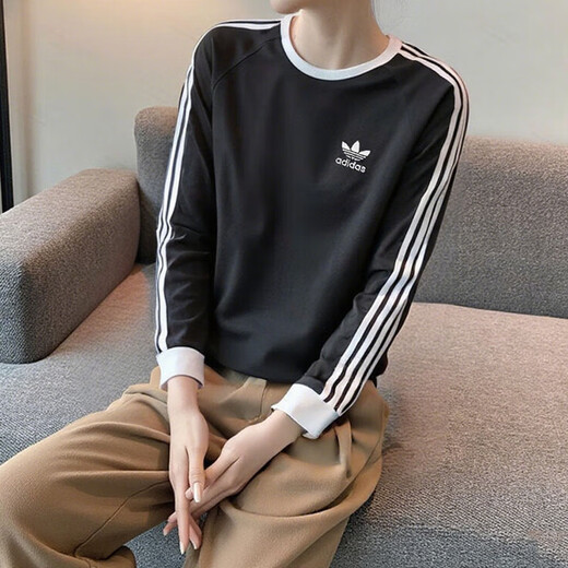 Adidas offizielle Website T-Shirt Herren- und Frauen Sommerpaar purer Baumwolle Vollfarbene Farbe Top Round Hals Atmungsfreie leichte lässige Sportarten Langarm IA4877 L.