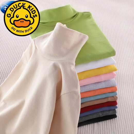 G.duck2022 autumn and winter clothing children's turtleneck bottoming shirt pure cotton autumn underwear for boys and girls solid color underwear long-sleeved T-shirt No. 47 apricot color 140 size recommended height 126-135