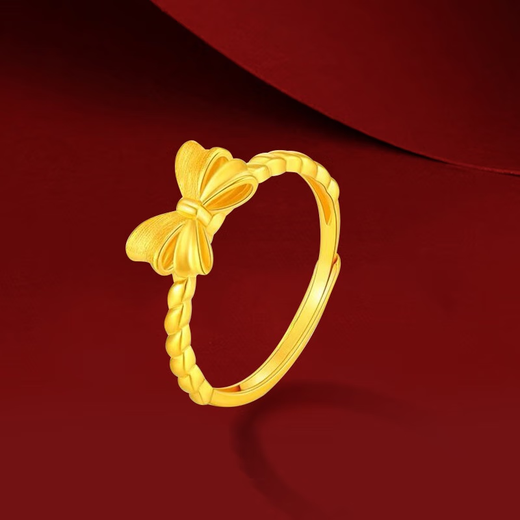 Prodigal Heart Boutique Bow Gold Ring 18k Gold Women's Foot Gold Live Mouth Hemp Lace Gold Ring Valentine's Day Gift Opening Adjustable 1g