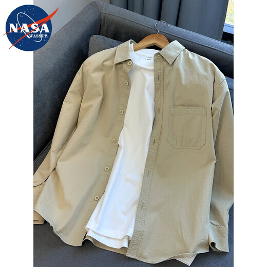 nasawassup衬衫男款感痞帅外套休闲百搭宽松上衣男装2025秋季工装长袖衬衣潮 卡其色C53 ZS L 【建议110-130斤】