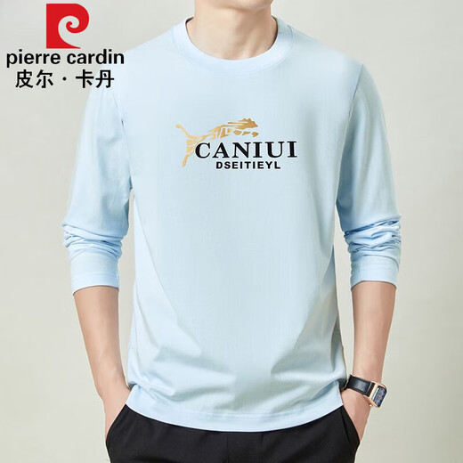 皮尔卡丹（pierre cardin）春秋季男士100%纯棉长袖t恤中年宽松圆领薄款休闲上衣打底T恤衫 【纯棉】子夜蓝JY-6630 XL 175141-155斤