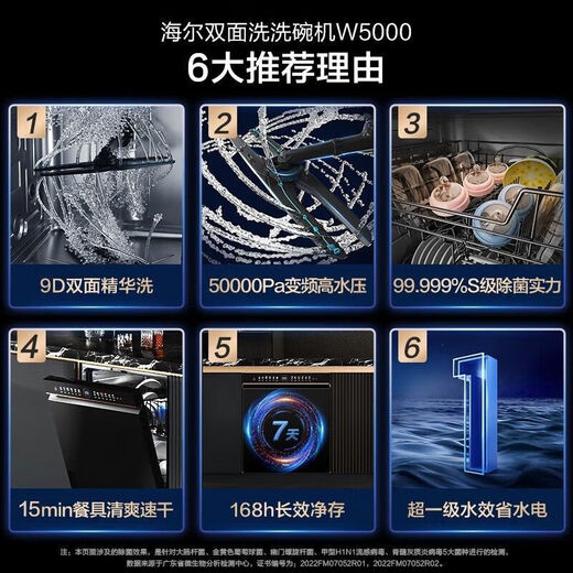 Haier 15 sets of built-in dishwashers, first-class water-efficiency partitioned washing, built-in W5000, 15 sets, EYBW152266BKU1, 15 sets