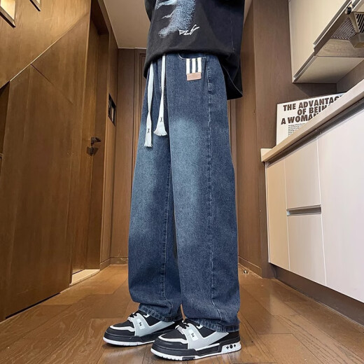 Straight Jeans Men's Spring y Autumn American Retro Pants Retro Casual Hen Men's Devense Adolescente Wave Worth Ley-Leg