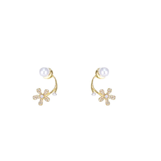 S925 silver needle five-petal flower earrings one wear two-wear pearl flower earrings niche light luxury versatile earrings for women s925 silver needle five-petal flower diamond earrings