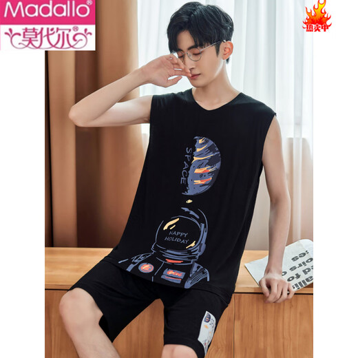 Modal men's pajamas summer modal vest sleeveless shorts thin large size men's home clothing suit for boys summer 1105 (Modal) M L size: height 168-172c, weight 95-13