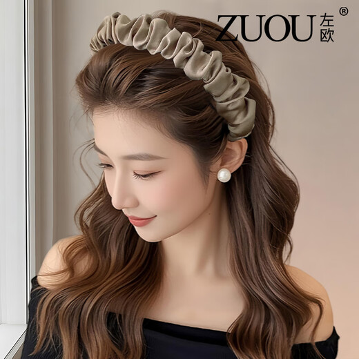 Zuoou wide-brimmed headband with high skull and face-showing small hairpin wrinkled toothed fluffy wide headband black high-end hair bundle for women black wide-brimmed