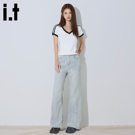 :CHOCOOLATE it浅蓝微喇牛仔裤女2025夏季新款高腰显瘦拖地喇叭裤 浅蓝色长裤 【官方正品】 S