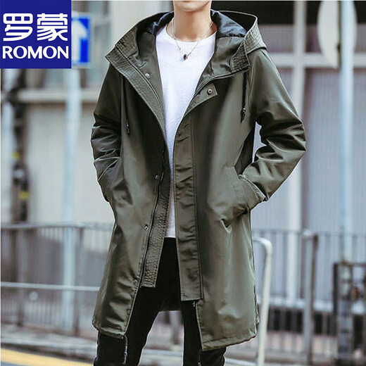 Lomon windbreaker men's mid-length British style Korean style trendy spring, autumn and winter cotton coat men's high-end casual coat military green regular XL 140-165Jin Jin equals 0.5 kg