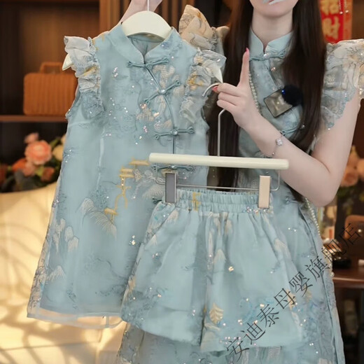 Andy Tai New Chinese Style Parent-Child Clothes Cheongsam Skirt Chinese Style Hanfu Retro Embroidered Top Mother Daughter Suit Green 175 Mom Skirt L (Suitable 120Jin Jin equals 0.5kg -140Jin Jin equals 0.5kg