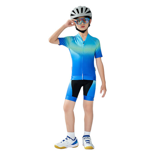 McTicco Boys' Outdoor Cycling Suit Set Professional Cycling Butt Pad Children's Quick-Drying Sports Short-Sleeved Shorts Big Children's Summer 23050 Blue + 20933 Blue Cycling Suit 160 160cm