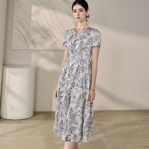 ROEYSHOUSE French elegant printed dress for women 2025 summer new fashion slim satin large hem skirt 12173 color L