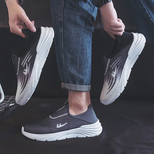 Huili senior shoes men's shoes comfortable middle-aged and elderly casual shoes dad shoes breathable mother shoes KGH1477 black gray 43