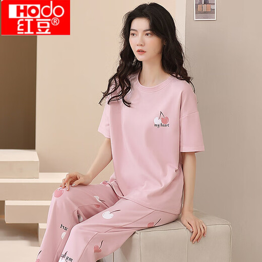 红豆（Hodo）旗营店2025年新款睡衣女款夏款纯棉短袖长裤春秋夏季夏 ZH-9721 M