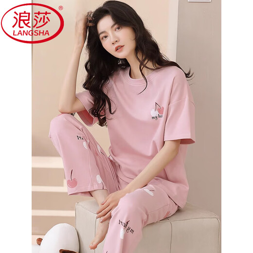 Langsha Pyjamas für Frauen im Sommer Baumwolle kurzärmelige Hosen dünne Cartoon lässige, tragbare schweißabsorbierende und atmungsaktive Heimkleidung zweiteiliger YS673 XL