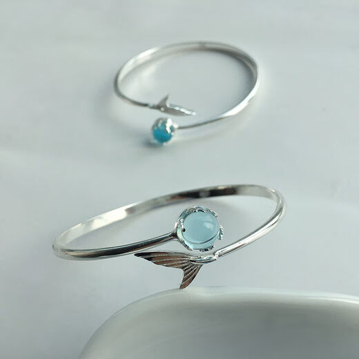 RSRDDY Old Phoenix 999 sterling silver moonstone mermaid bracelet for women 2025 new niche design bracelet bestie bracelet moonlight stone mermaid bracelet (two besties outfit) Lao Fengxiang same style