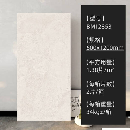 倪之尔600x1200柔光天鹅绒微水泥瓷砖客厅地砖厨卫墙砖奶油白通体 BM12858 600*1200