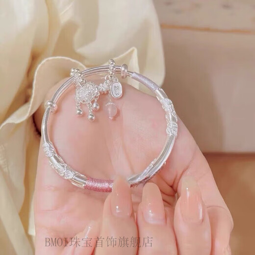 Peso Bird Old Phoenix 999 sterling silver pure silver flowery bracelet bracelet safety lock bracelet young gift for girlfriend's birth flowery silver beads push and pull + safety lock 30g