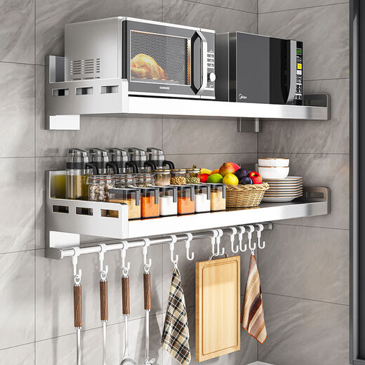 Kitchen stainless steel microwave oven storage rack wall-mounted multi-functional punch-free wall-mounted household seasoning storage rack hole punch-free punch-free dual-purpose stainless steel 3880cm wall rack