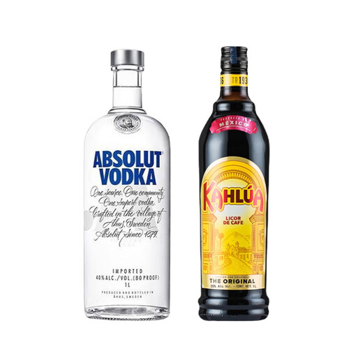 白俄罗斯鸡尾酒 基酒套装 绝对伏特加原味1L+甘露咖啡力娇酒1L