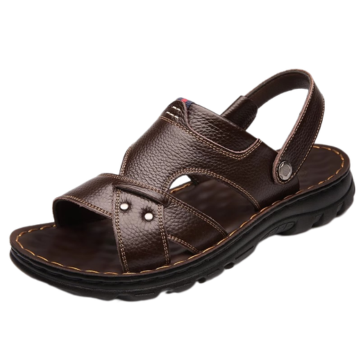 Hot Air Farn (Refengmai) Sandalen Herren echtes Leder 2025 Sommer Neue Männer-Hausschuhe Dual-Purple-Weiche Sohle Mitte des Alters Schuhe im mittleren Alter alte Männerschuhe 9928-Brown 38 _ [Standard Lederschuhgröße]