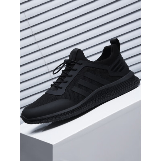 Belle-Tread Herrenschuhe Frühling neuer Sportschuhe Trendy Mesh atmungsaktiven Herrenleder lässige Schwarze Arbeitschuhe Herren Sommerstil All Black Leder_9852 38_ STANDARD SPORTS CODE