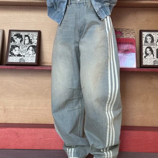ADIDAS (ADIDAS) Clover Femenino de gradiente retro Femenino de mezclilla lavado pantalones de deportes de mezclilla JX9214/9212/9213 Denim ligero azul JX9212 () 32