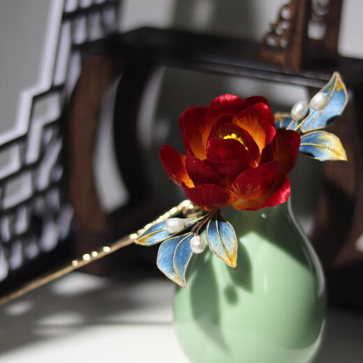 Shijun (SHIJUN) intangible cultural heritage peony velvet flower hairpin entwined flower accessories Hanfu ancient style cheongsam finished headdress rich classical handmade hair 20 national color upgraded version (the petals are rounder than the old version)