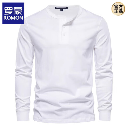 ROMON long-sleeved T-shirt men's pure cotton heavyweight army green Henry shirt bottoming shirt American spring and autumn round neck open collar top Army green L (weight 145-165Jin Jin equals 0.5 kg)