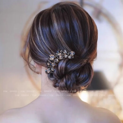 Butterfly rhinestone hair comb, lazy people's hairpin, high-end exquisite hairpin with temperament and round hair. Butterfly rhinestone hair comb (gun black - 1 piece) - about 10C