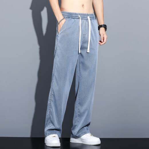 LEE KIDS天丝牛仔裤男款黑色潮牌直筒宽松男士冰丝阔腿简约百搭休闲长裤子 1048灰色 M (100斤)