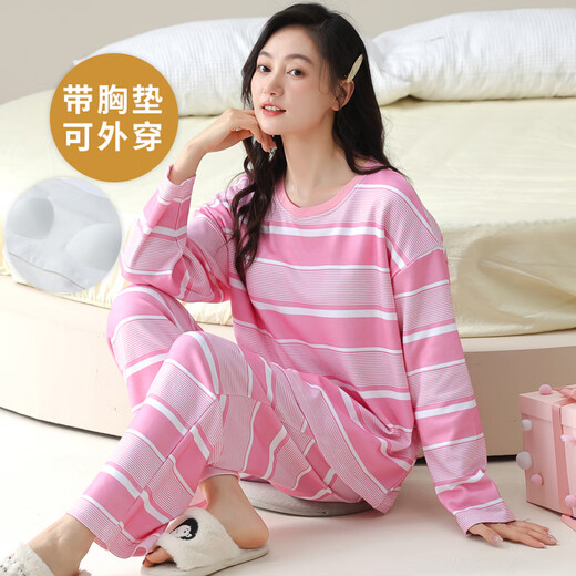 Kommandant Xiong Frühling und Herbst Langarm großer Pyjama-Set für Frauen mit Brustpolstern integrierter Sommer- und Winter-Hausbaumwolle können externe HRY1049 Eins Größe M-Code sein (vorgeschlagen 75-95 Jin [Jin gleich 0,5 kg]))
