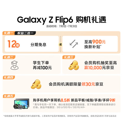 三星Galaxy Z Flip6 国家补贴 AI手机 折叠屏手机 大视野智能外屏 骁龙8 Gen3 双卡 12GB+256GB 星夜银