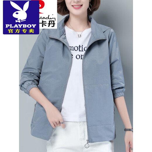 花花公子（PLAYBOY）连帽外套女短款春秋装2025新款中年妈大号宽松休闲减龄外穿夹克 紫色 M