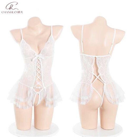 Chanhuo transparentes Netz flirtend romantischer Spitzenschritt exponierten Hüften Onesie sexy Unterwäsche 9227 Weiß [Spitzenmustern] Einer Größe [80-120jin [Jin entspricht 0,5 kg]]