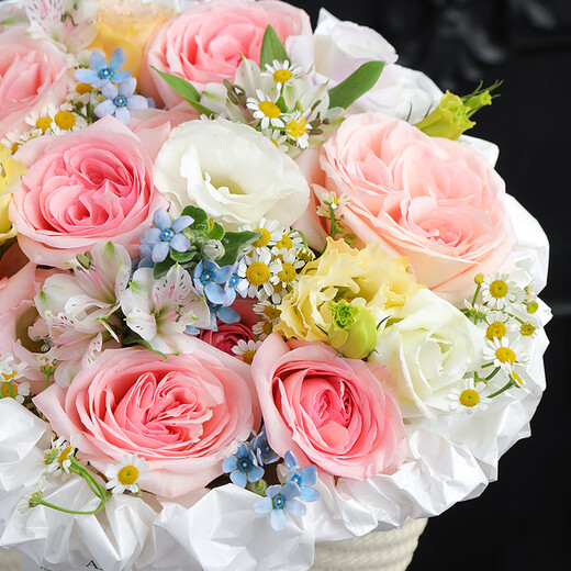 Airi Flowers 99 roses for girlfriend, birthday flowers for wife, date flowers, proposal, confession gift, flower shop delivery, pink lychee and platycodon mix and match small fragrant bouquet