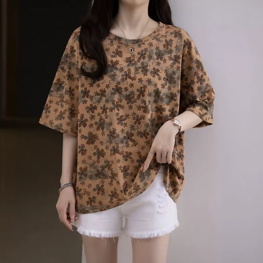 古阑迪莉广东普宁短袖女加肥加大2025夏装微胖mm圆领T恤码洋气显瘦遮肚子 6629灰色 M 80-95斤